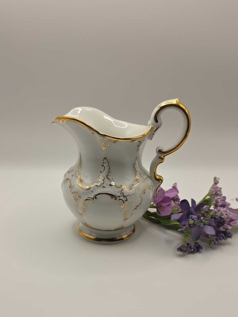 Vintage German Meissen Petite Porcelain Creamer w/ Hand Painted Gold Detail